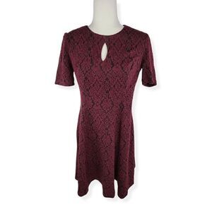 London Style Collection Wine and Black textured pattern Dress 10Petite NWT